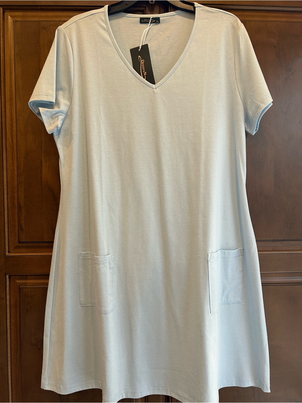 J. Crew Light Blue V-Neck Tee Dress with Pocket Detail